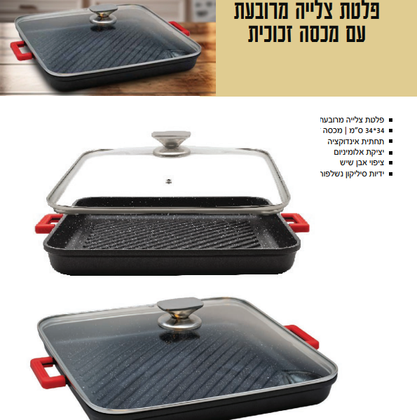 פלטת צלייה מרובעת עם מכסה זכוכית
